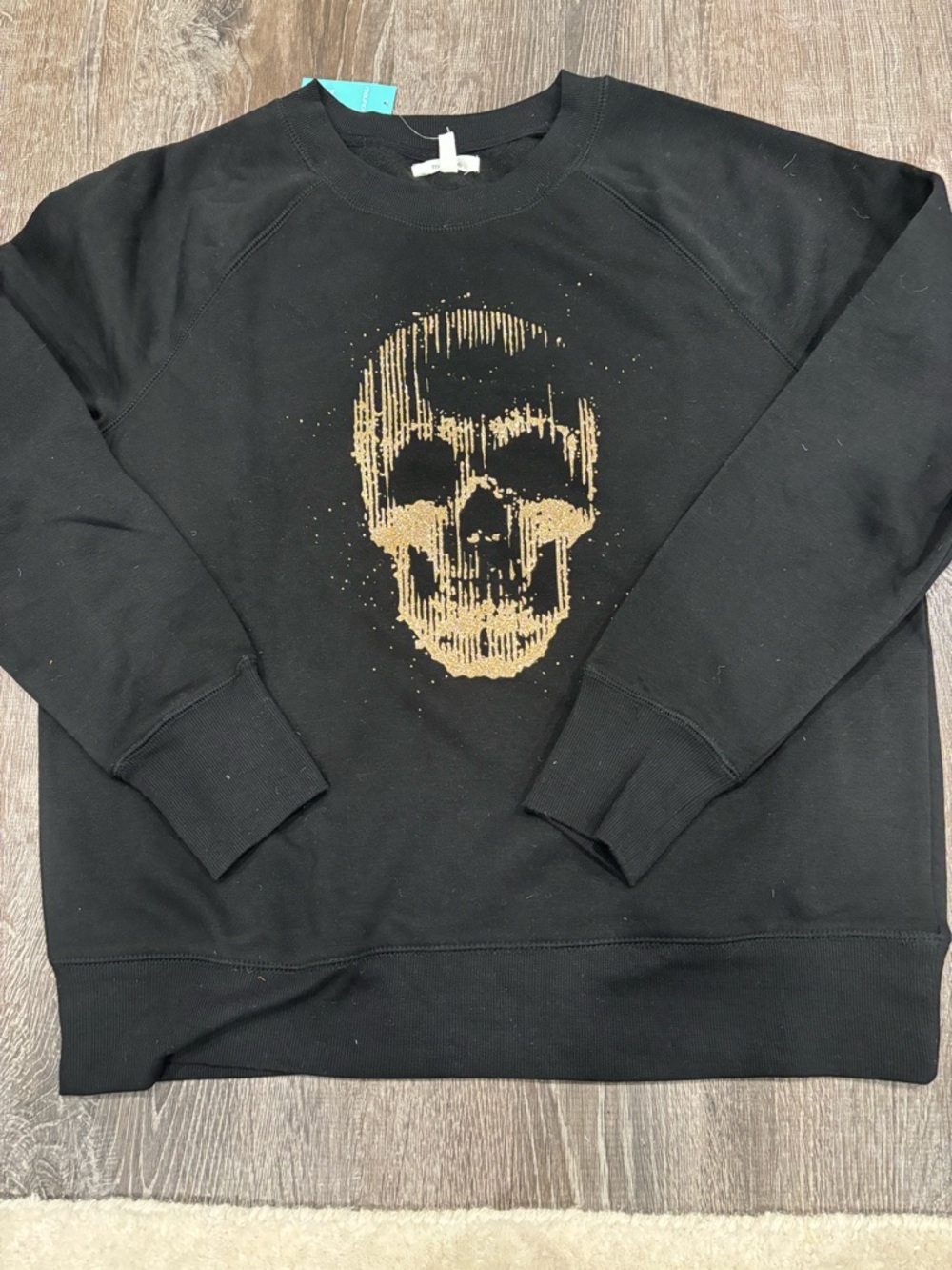 Maurice’s Black Crewneck Sweater with Gold Skull Graphic-new - Picture 1 of 3